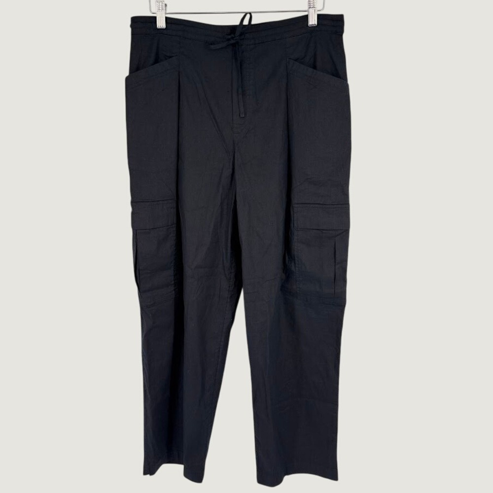 NEW Athleta Paradise Straight Leg Cargo Pant Women Sz M Black Linen Blend Casual